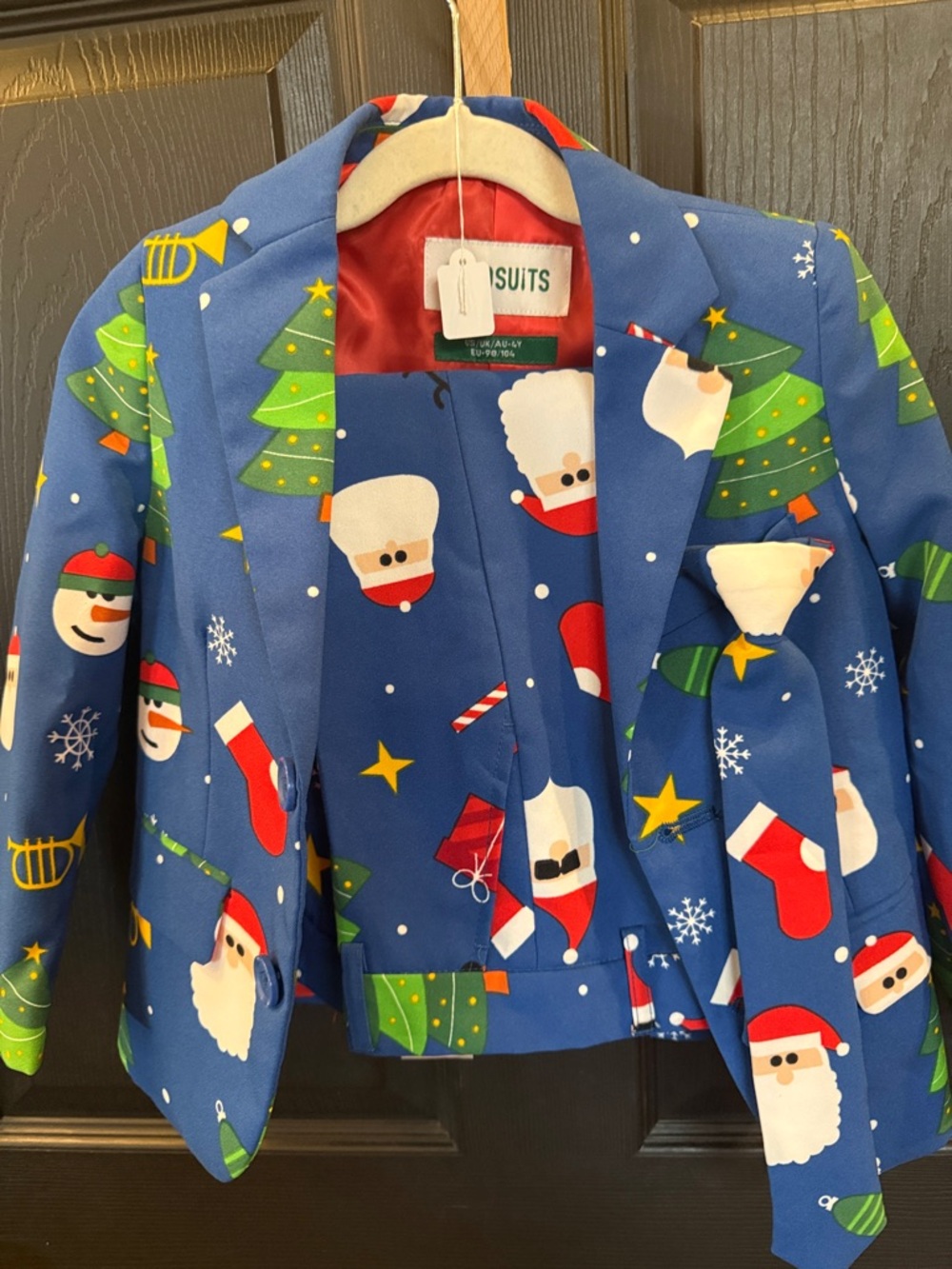 Kids Blue Holiday Santa & Tree Blazer Jacket -